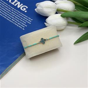 دستبند آبی فیروزه ای ونکلیف صدفی منجوق میوکی فری سایز گره کشویی نخی