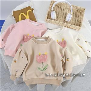 بلوز تک دورس بچگانه وارداتی طرح گل لاله برجسته با آستین گلدوزی شده | مناسب برای 1 تا 6 سال