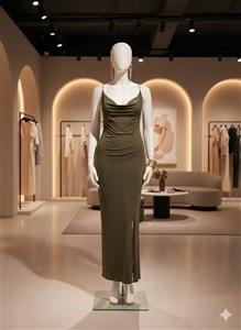 لباس مجلسی زنانه برند کول اند سکسی | Cool&Sexy Haki Plunging Neck Maxi Dress