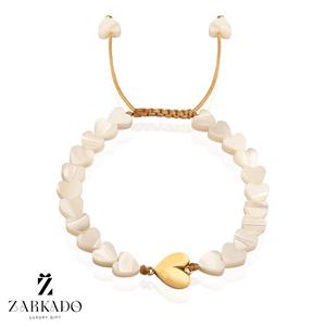 دستبند سنگ صدف طرح قلب با پلاک قلب طلا