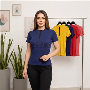 تیشرت زنانه آستین کوتاه یقه زیپ دار
