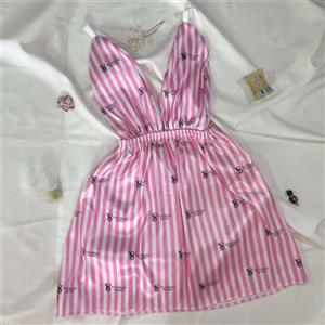 لباس خواب ساتن مدل راه راه صورتی کد ۲۰۲۵ - ماهیل شاپ