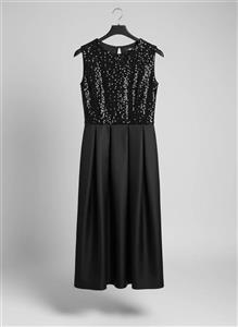 پیراهن دخترانه وزنانه‌ مجلسی پولکی مشکی زنانه فرم اندامی دامن پیلی دار