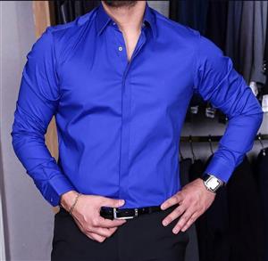 پیراهن آبی کاربنی پارچه دوشین اسپرت-مجلسی مردانه بسیار خاص و شیک ترند 2026