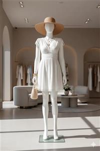 لباس مجلسی کوتاه صلیبی سفید کاپشی | White Plunging Crosshatch Cutout Mini Dress