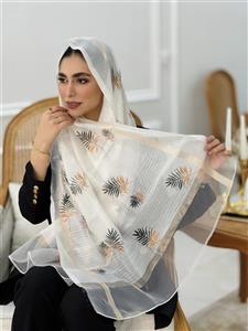 شال زنانه حریر گلدوزی شده طرح برگ