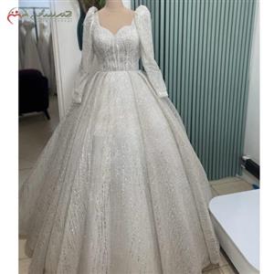 فروش، اجاره و مشخصات لباس عروس شاین نقره ای پرکار عربی شیک _ چترزندگی