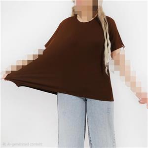 تیشرت کبریتی بیگ سایز برشکا یقه گرد قهوه ای کیفیت تضمینی