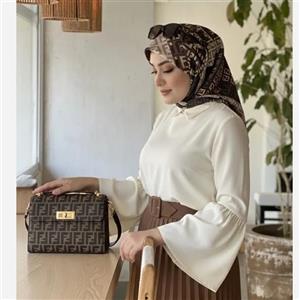 شال نخی طرح فندی کرم مشکی قهوه ای قواره بزرگ 140 سانتی متر چرخدوز