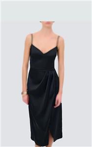 پیراهن زنانه مجلسی ساتن با طراحی دراپه و بندهای ظریف برند adL کد 124L9120001