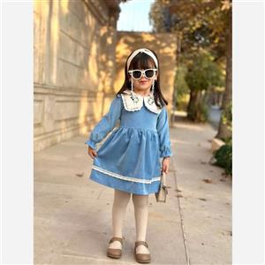 پیراهن مخمل کبریتی دخترانه یقه گلدوزی شده با کیف ست | لباس مجلسی کودک