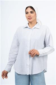 شومیز لینن راه‌راه سفید آبی 206878