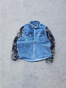 کت جین مردانه زاپ دار مردانه آبی روشن آستین چریکی 308903