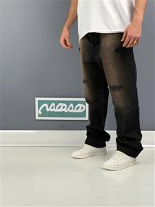 شلوار جین نیم بگ پسرانه دارچینی زاپ دار باکیفیت کد 2048108