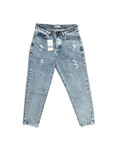 شلوار مام فیت ZARA آبی تیغ خورده 7 کد 2014