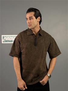 تیشرت مردانه سنگشور یقه نیم زیپ ساده کد 600734