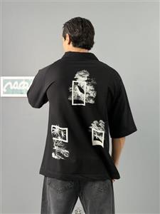 تیشرت مردانه نیم زیپ یقه دار چاپ دار لش طرح پولاروید کد 600616