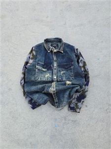 کت جین مردانه زاپ دار مردانه آبی تیره آستین چریکی 308902