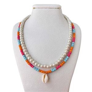 گردنبند دست ساز زنانه مدل منجوق و مروارید مجموعه 2 عددی