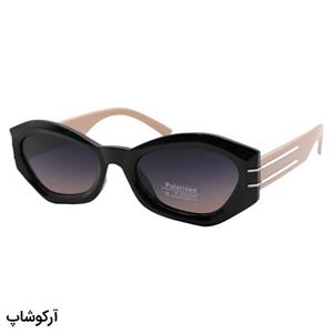 عینک آفتابی زنانه پلاریزه با فریم مشکی، شکل بیضی، دسته کرمی و لنز بنفش گرادینت سلین مدل P88125
