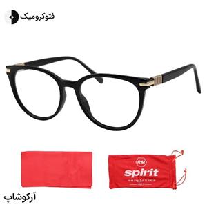عینک آفتابی زنانه اسپیریت با فریم مشکی، شکل گرد، دسته سیم‌دار، لنز فتوکرومیک و رنگ ثانویه دودی مدل 82162