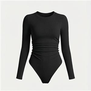 بادی آستین بلند زنانه کبریتی مدل بیسیک یقه گرد, رنگ مشکی