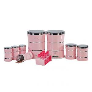 سرویس جهیزیه 15 پارچه دو خط صورتی لایت درب استیل بهازکالا کد 16301119