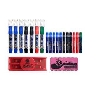 ماژیک وایت برد کرونا مدل گرد طرح شارژی به همراه یدک و تخته پاک کن مغناطیسی بسته 20 عددی