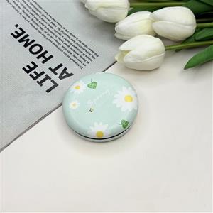 آینه جیبی دوطرفه طرح گلدار دایره ای چرم 6cm