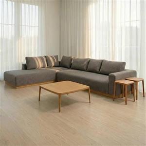 مبل ال هفت نفره با روکش پارچه و پایه چوب مدل ونیز به همراه 6 کوسن