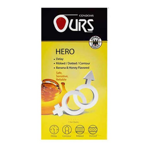 کاندوم تاخیری اورز مدل Hero بسته 12 عددی Ours Ribbed Banana And Honey Flavored Condom 12PCS 