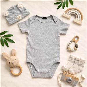 بادی آستین کوتاه وارداتی ساده رنگ طوسی برند H&M