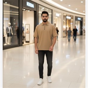تیشرت مردانه یقه زیپ دار نسکافه ای مدل Arban