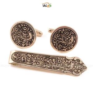 دکمه سردست و سنجاق کراوات قلم زنی نقره - دست‌ساز استاد - فروشگاه اینترنتی وج کالا