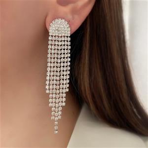 گوشواره آویز مجلسی نگینی نقره ای