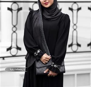 مانتو عبایی زنانه رخسانه رویا مشکی ارسال رایگان مزون دوز و مجلسی بلند و مشکی آماده سازی 7 روزه
