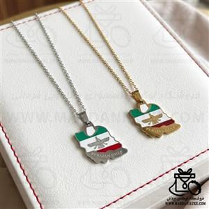 گردنبند نقشه ایران با حکاکی فروهر و خلیج فارس (میناکاری)