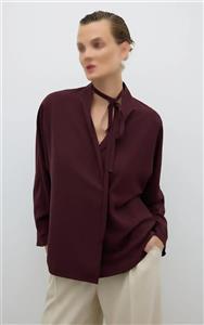 شومیز زنانه زرشکی با یقه هفت و بند گردنی تزیینی برند ROMAN کد K2613532 - کی شاپ (کهن شاپ سابق)