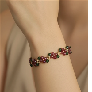 قیمت و خرید دستبند کریستالی زرشکی و سبز با جزئیات طلایی | فروشگاه اینترنتی برای تو