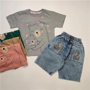 تیشرت شلوارک جین دخترانه Happy Bear