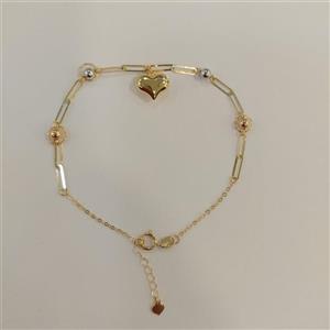 دستبند زنانه طلا دورنگ زنجیری ژوپینگ طرح گوی و قلب - گالری طلای رضا