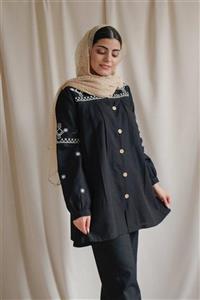 شومیز مانتویی گلدوزی شده خورشید با پارچه خنک لنین