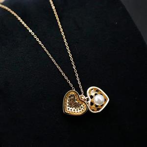 گردنبند قلب باز شونده نگین مروارید طلایی کد 73938