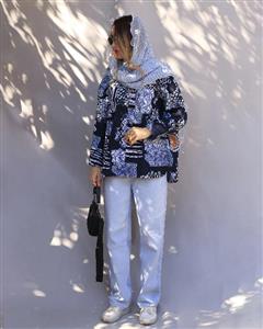 شومیز سورمه ای طرح طبیعت