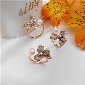 انگشتر طرح گل ارکیده و مروارید ژوپینگ کد 498