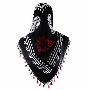 روسری کردی منگوله دست دوز مشکی- قرمز قواره بزرگ