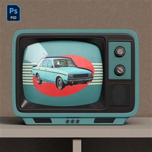 موکاپ تلویزیون قدیمی (Vintage Retro TV Mockup) – فایل PSD لایه‌باز فتوشاپ