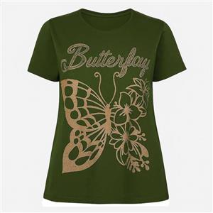 تی‌شرت آستین کوتاه زنانه مدل ویسکوز نگین دار کد butterfly-sa