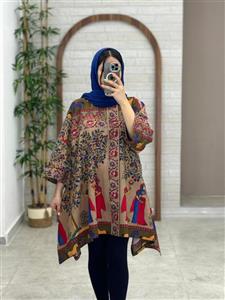مانتو جلوبسته هنری اسب زمینه نسکافه ای