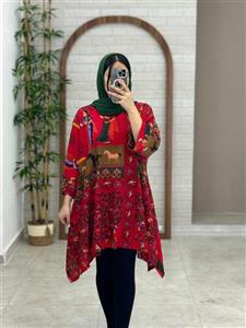 مانتو جلوبسته هنری اسب زمینه قرمز